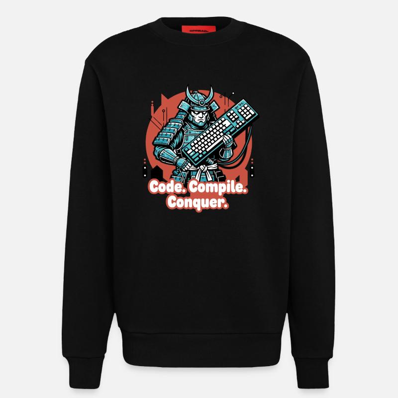 Code Battle Samurai with Keyboard - Sweatshirt - made by SPREAD  - SOLID BLACK
