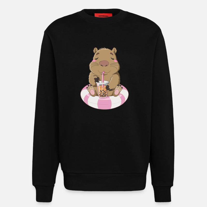 Relaxed Wombat With Bubble Tea Illustration - Sweatshirt - made by SPREAD  - SOLID BLACK