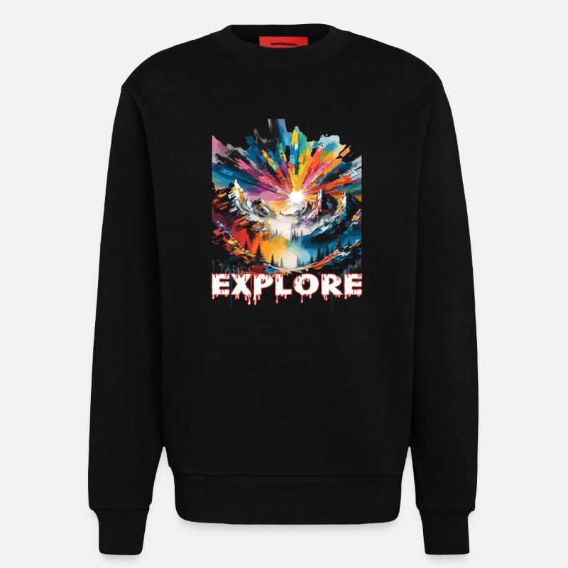 Farbintensive Landschaft mit 'Explore' Aufdruck - Sweatshirt - made by SPREAD  - SOLID BLACK