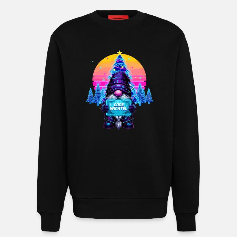 Cyberpunk Code Gnome - Synthwave Noël Nerd - Sweat bio décontracté fabriqué en UE - SOLID BLACK