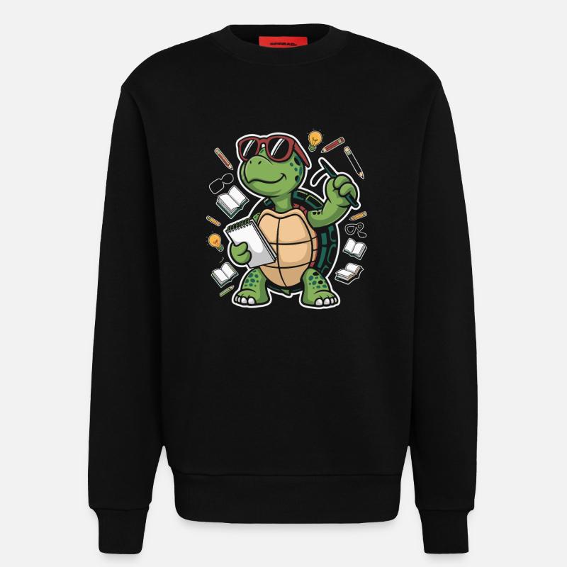 Learning turtle with glasses - Sweatshirt - made by SPREAD  - SOLID BLACK