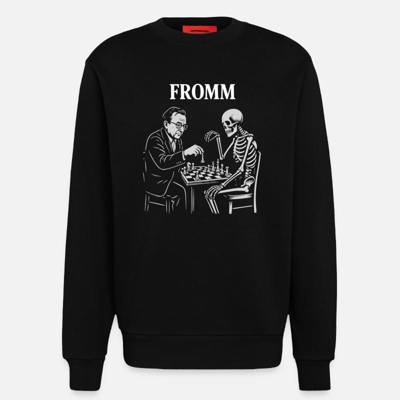 Noir-Schach: Erich Fromm-Psychoanalyse vs. Skelett - Sweatshirt - made by SPREAD  - SOLID BLACK