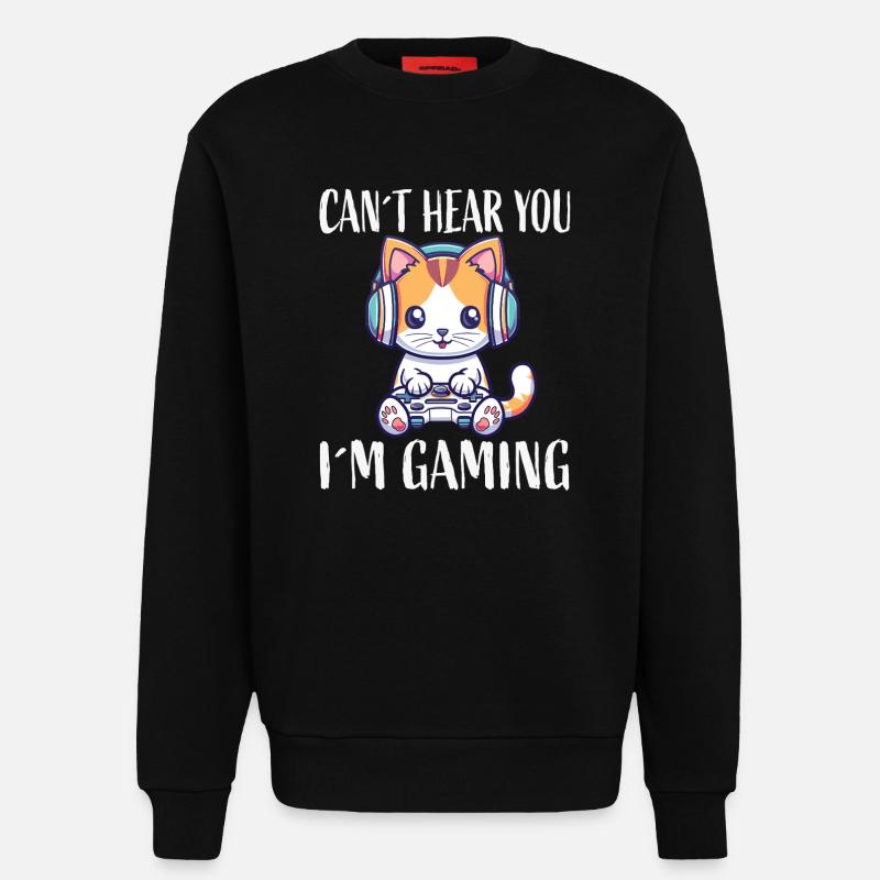Kitten with headset while gaming - Sweatshirt - made by SPREAD  - SOLID BLACK