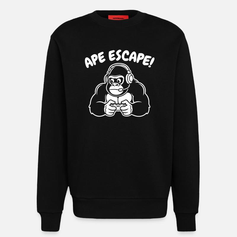Monkey Gamer with Headset Controller - Sweatshirt - made by SPREAD  - SOLID BLACK