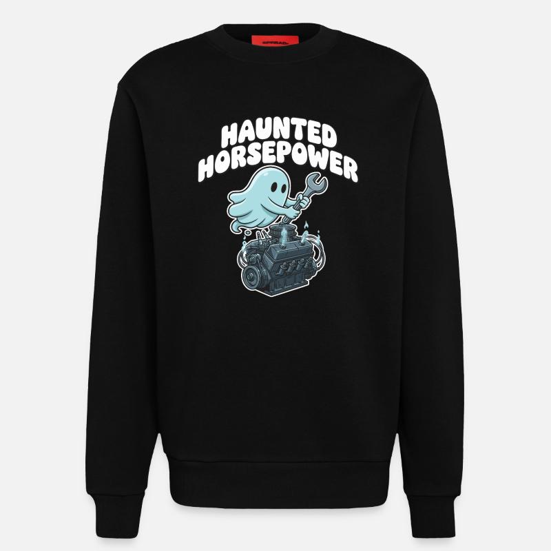 Dessin animé Ghost Engine Hanting Engine - Sweat bio décontracté fabriqué en UE - SOLID BLACK