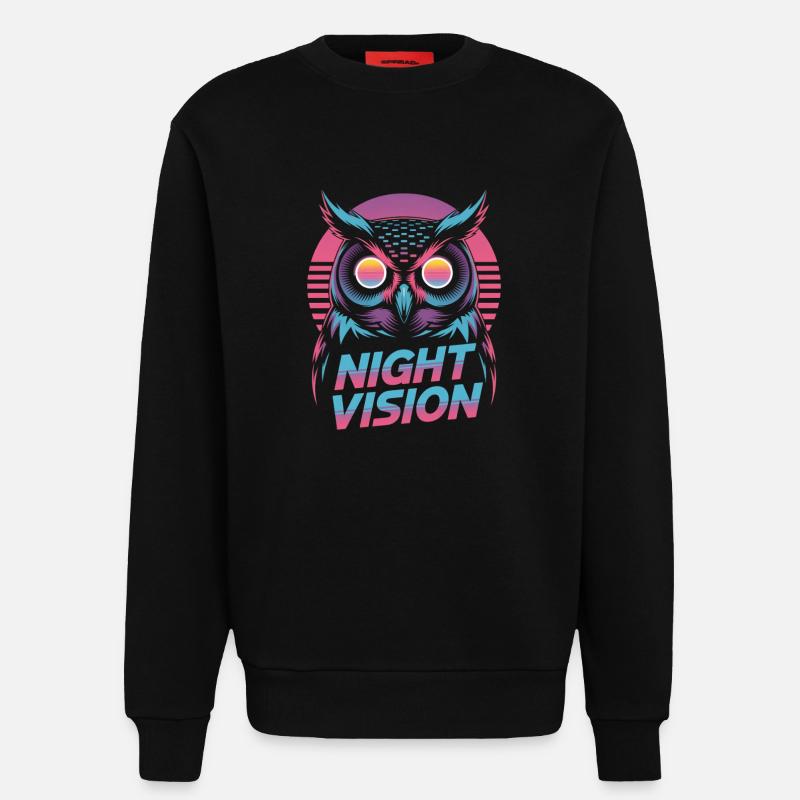 Night Vision Owl Retro Synthwave Night - Sweatshirt - made by SPREAD  - SOLID BLACK
