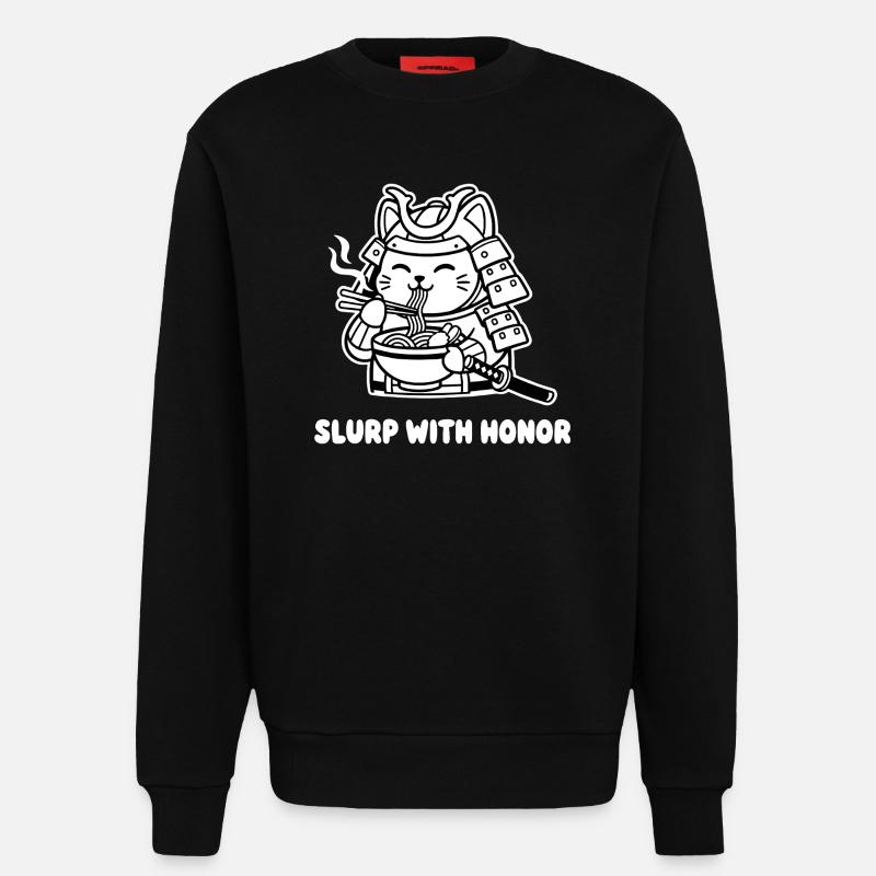 Samurai-Katze isst Nudeln - Sweatshirt - made by SPREAD  - SOLID BLACK