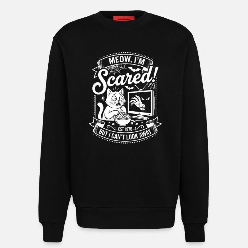 Meow I’m Scared - Horrorfilm-Katze - Sweatshirt - made by SPREAD - SOLID BLACK