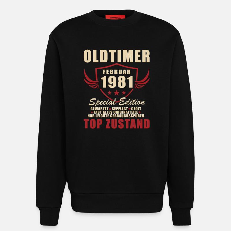 Février 1981 Anniversaire Oldtimer 1981 - Sweat bio décontracté fabriqué en UE - SOLID BLACK