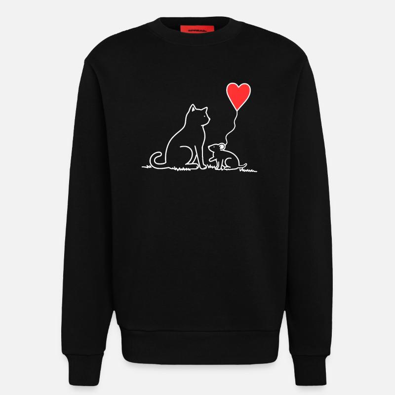 Katze und Maus mit Herzbalon - Sweatshirt - made by SPREAD  - SOLID BLACK