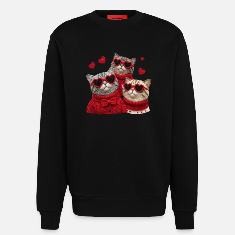 Valentins Katzen Mit Herzbrillen Und Pullis - Sweatshirt - made by SPREAD  - SOLID BLACK
