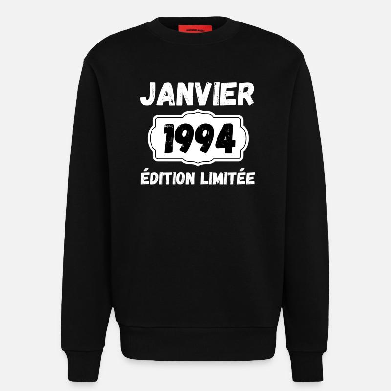Janvier 1994 Édition Limitée Anniversaire - Sweat bio décontracté fabriqué en UE - SOLID BLACK
