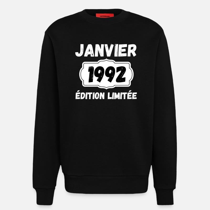 Janvier 1992 Édition Limitée Anniversaire - Sweat bio décontracté fabriqué en UE - SOLID BLACK