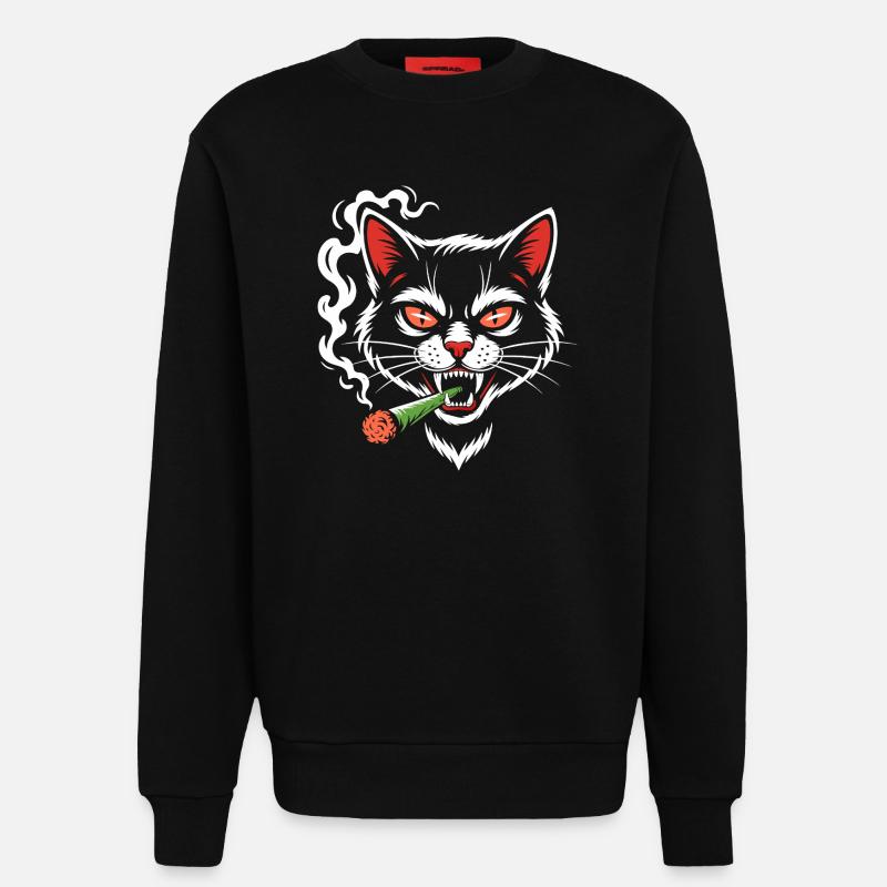 Wütige Katze mit Joint - Sweatshirt - made by SPREAD - SOLID BLACK