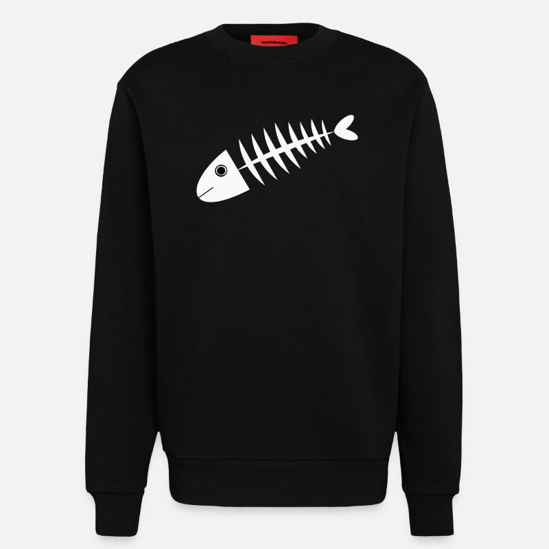Fish White Herringbone Gift Angler - Sweatshirt - made by SPREAD  - SOLID BLACK