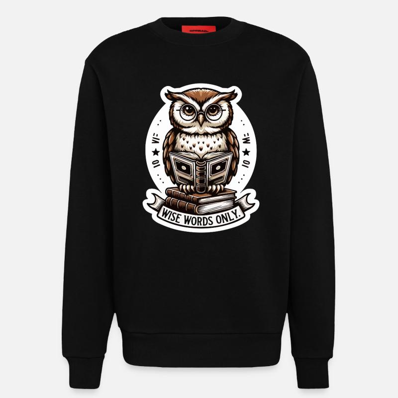 Weise Eule liest Buch - Sweatshirt - made by SPREAD  - SOLID BLACK