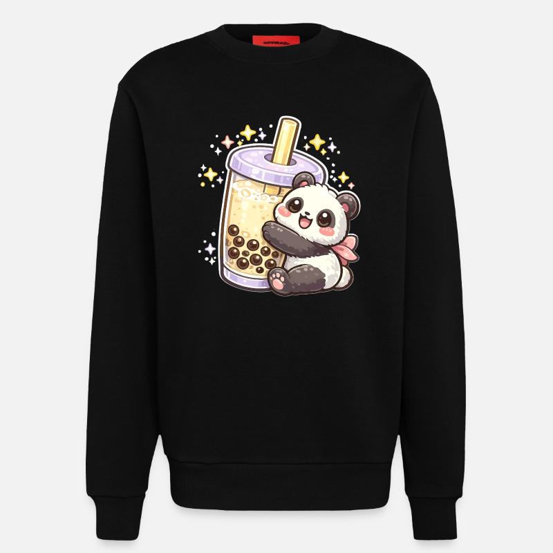 Panda Bubble Tea Cuddle Motif - Sweatshirt - made by SPREAD  - SOLID BLACK