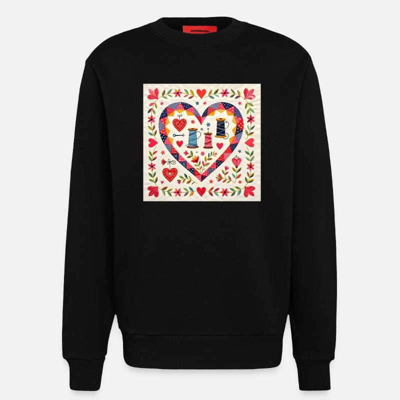Patchwork Heart with Yarns - Sweatshirt - made by SPREAD  - SOLID BLACK