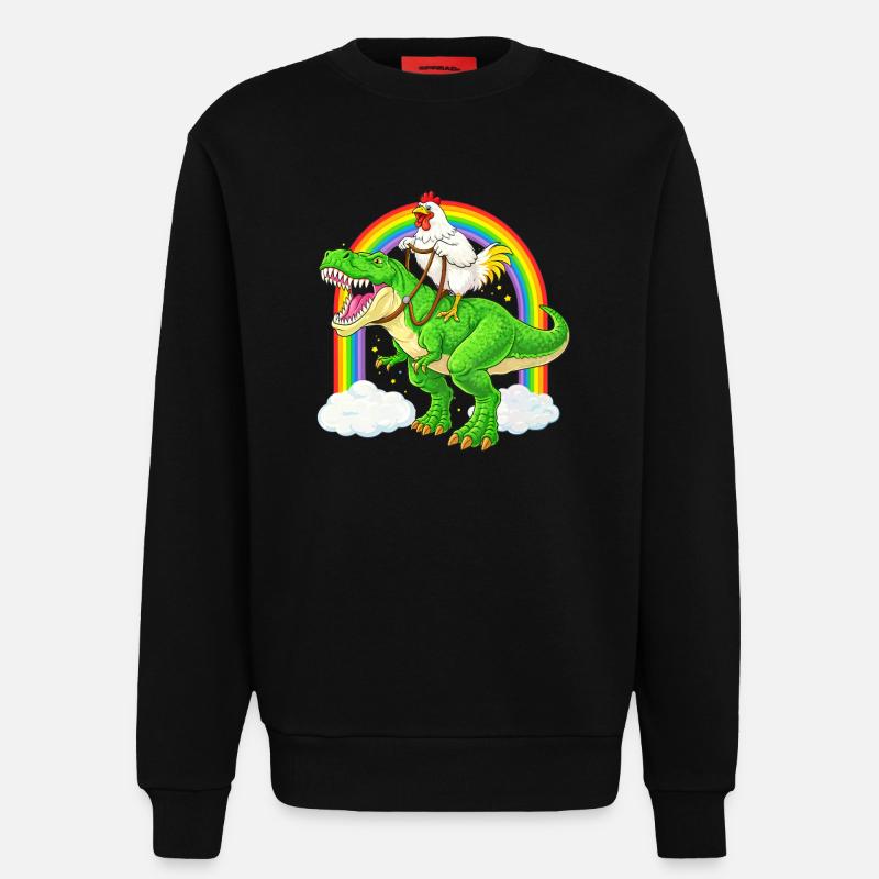 Chicken Riding T-Rex Dinosaur Rainbow - Sweatshirt - made by SPREAD  - SOLID BLACK