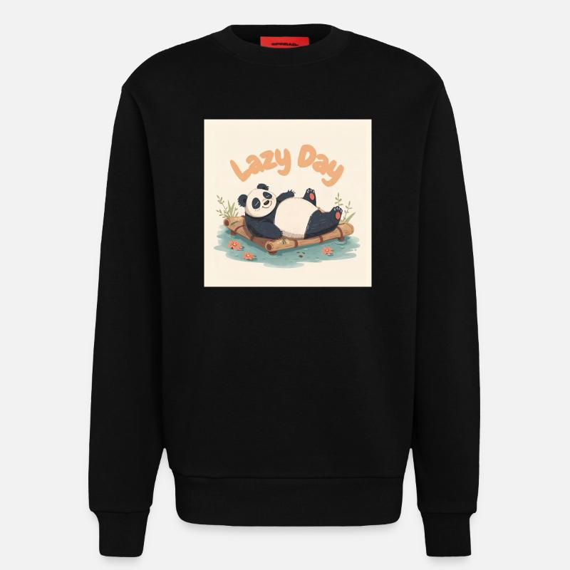 Panda napping on raft - Sweatshirt - made by SPREAD  - SOLID BLACK