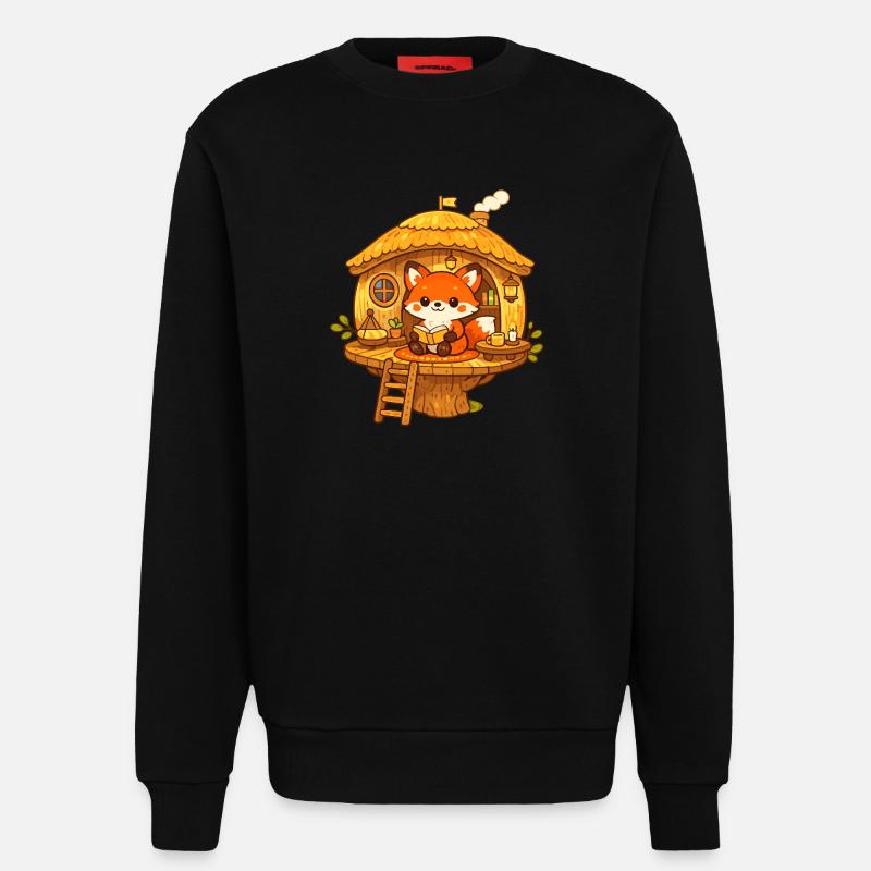 Reading fox in the tree house - Sweatshirt - made by SPREAD  - SOLID BLACK