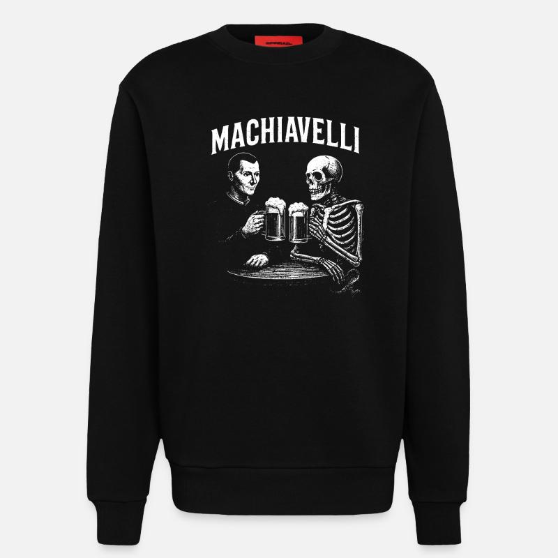 Machiavelli trinkt Bier mit Skeleton - Sweatshirt - made by SPREAD  - SOLID BLACK