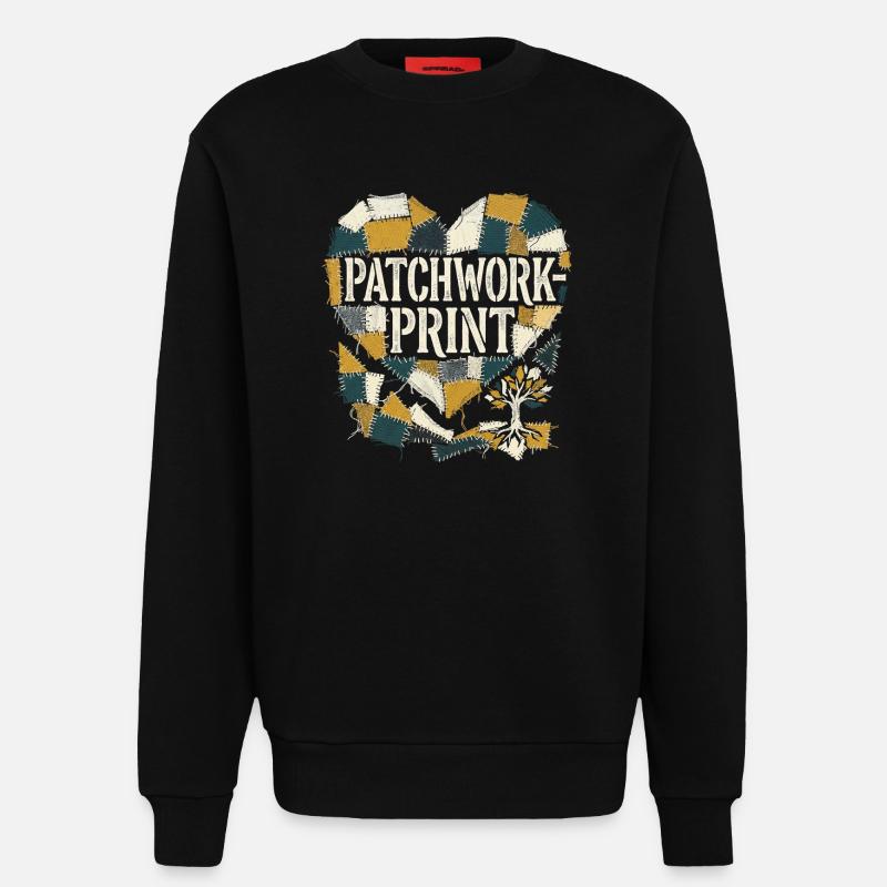Impression patchwork - Sweat bio décontracté fabriqué en UE - SOLID BLACK