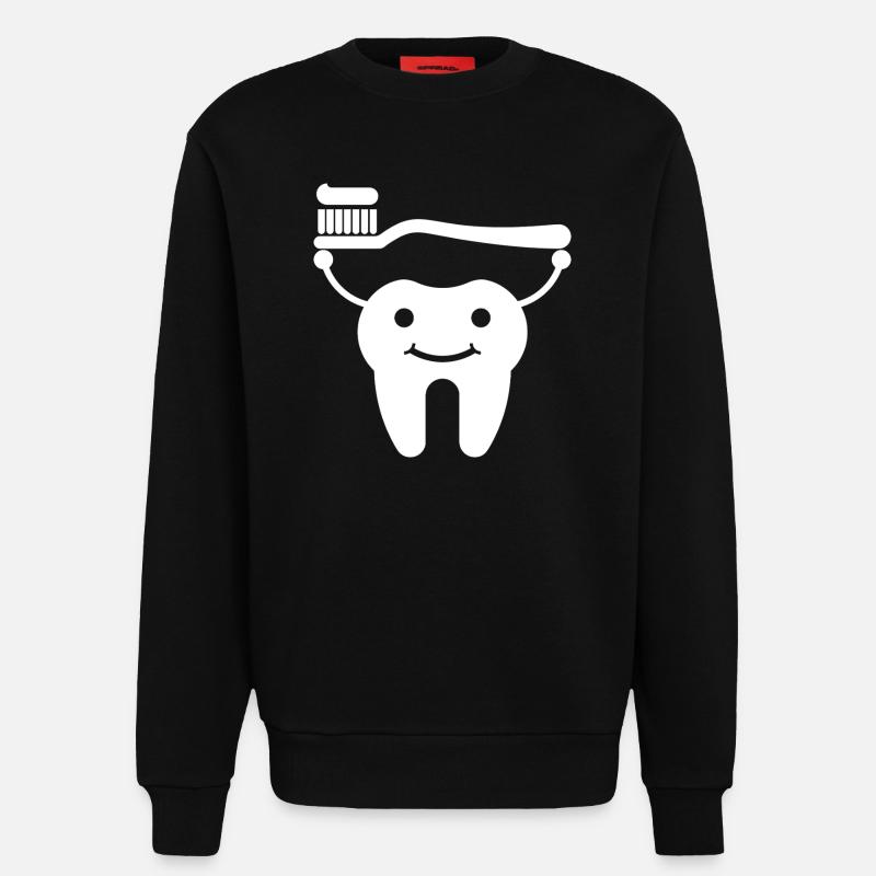 Tooth with toothbrush and toothpaste - Sweatshirt - made by SPREAD - SOLID BLACK