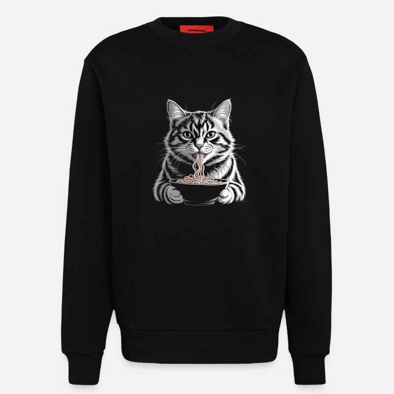 Cat Eats Ramen - Sweatshirt - made by SPREAD  - SOLID BLACK