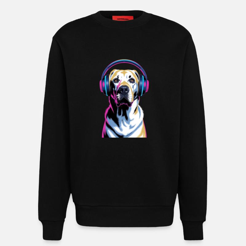 Labrador mit Kopfhörern - Sweatshirt - made by SPREAD - SOLID BLACK