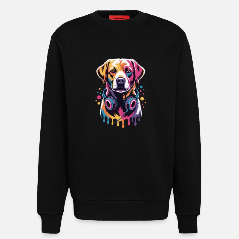 Labrador mit Kopfhörern - Sweatshirt - made by SPREAD - SOLID BLACK