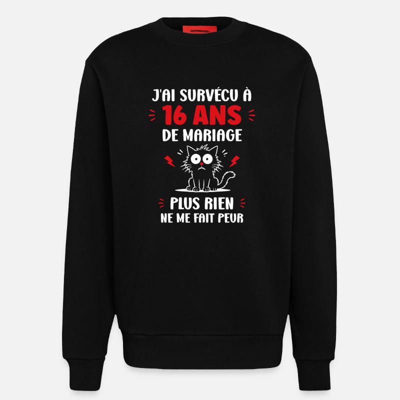 16 ans de mariage - Sweat bio décontracté fabriqué en UE - SOLID BLACK