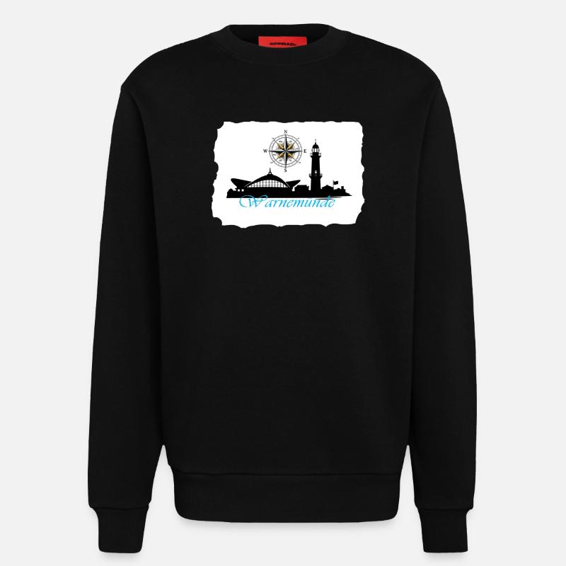 Warnemünde Compass & Lighthouse Silhouette - Sweatshirt - made by SPREAD  - SOLID BLACK