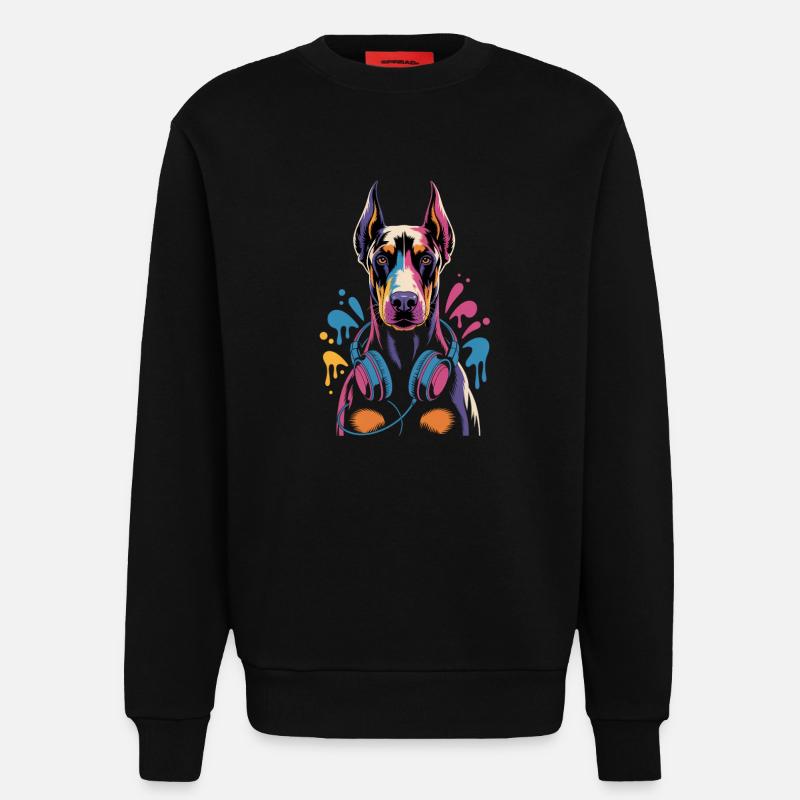 Dobermann mit Kopfhörern - Sweatshirt - made by SPREAD  - SOLID BLACK