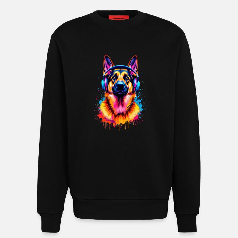 Deutscher Schäferhund mit Kopfhörern - Sweatshirt - made by SPREAD  - SOLID BLACK