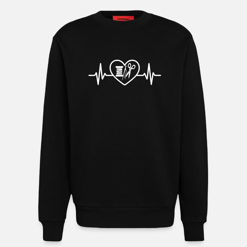 Sewing Spool Needle Scissors Heart - Sweatshirt - made by SPREAD  - SOLID BLACK