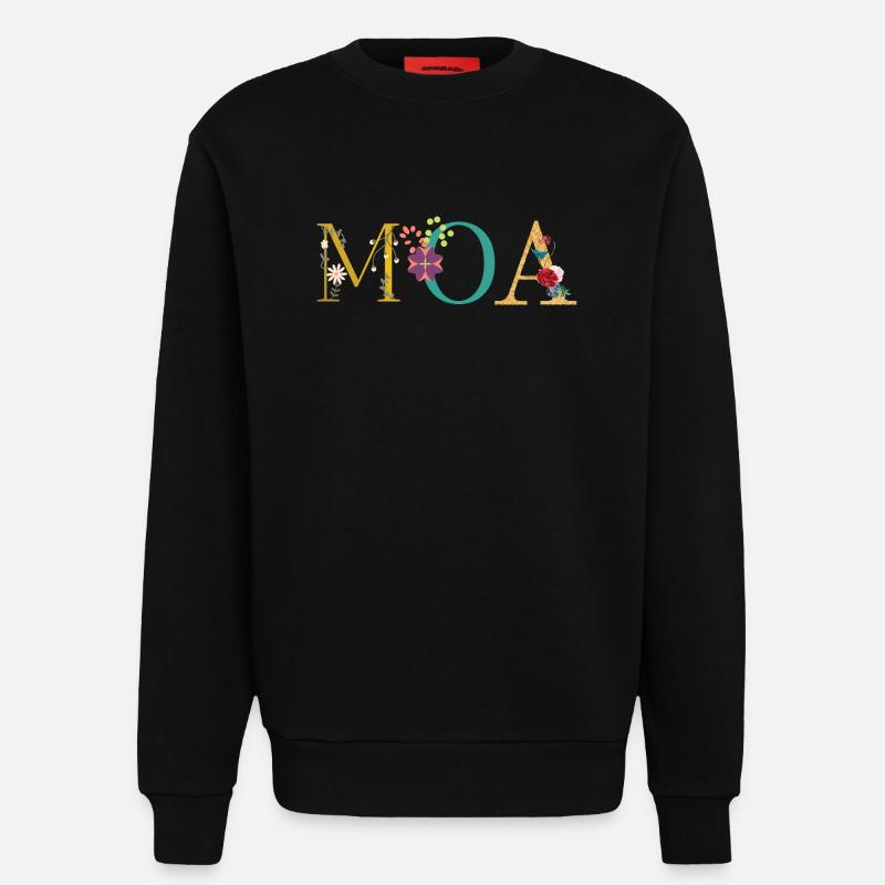 Nom du MOA décoré de fleurs - Sweat bio décontracté fabriqué en UE - SOLID BLACK
