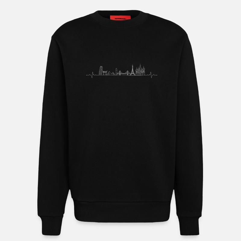 Heartbeat points de repère skyline - Sweat bio décontracté fabriqué en UE - SOLID BLACK