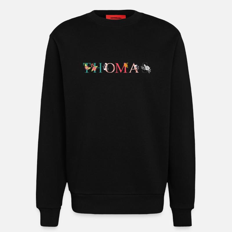 THOMAS Namenskunst mit Blumen bestickt - Sweatshirt - made by SPREAD  - SOLID BLACK