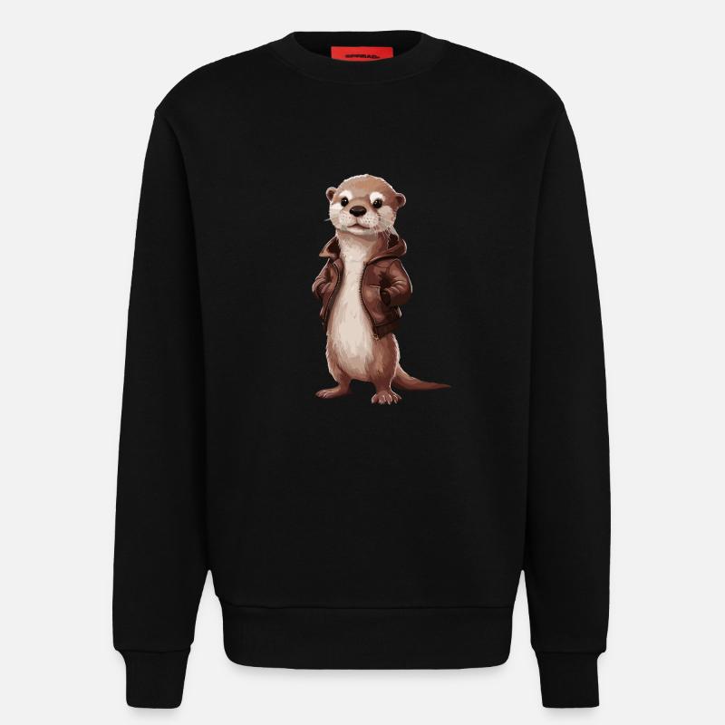 Cooler Otter Mit Lederjacke Illustrationskunst - Sweatshirt - made by SPREAD  - SOLID BLACK
