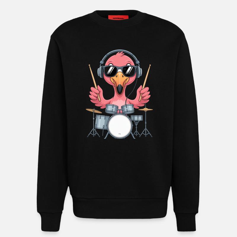Flamingo Schlagzeuger Mit Kopfhörern - Sweatshirt - made by SPREAD - SOLID BLACK
