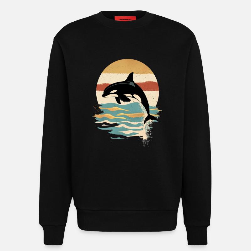 Orca Retro Sunset Ocean - Sweatshirt - made by SPREAD - SOLID BLACK