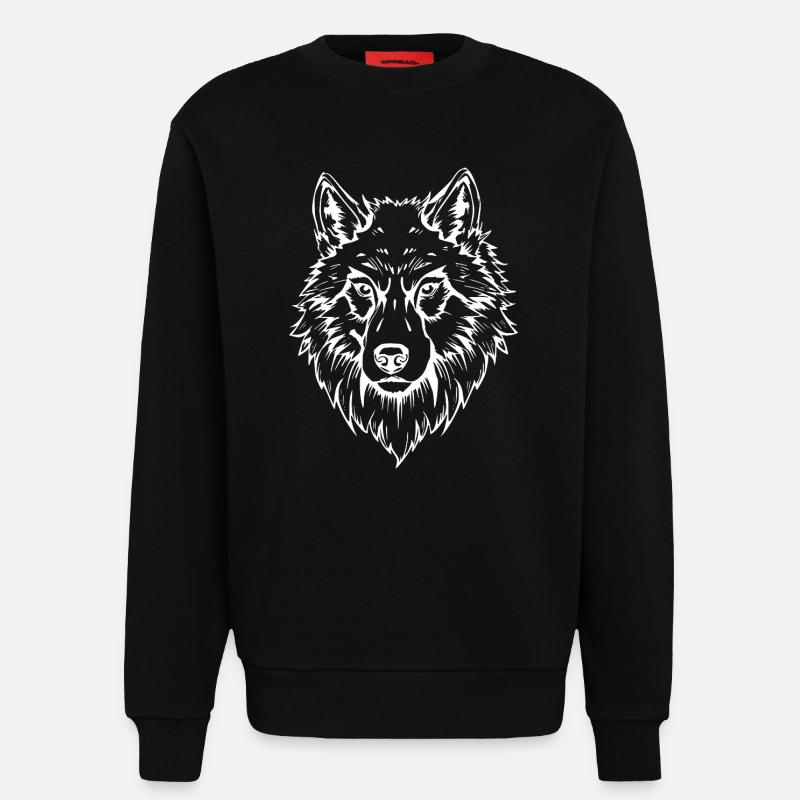 White Wolf Face Head - Sweatshirt - made by SPREAD  - SOLID BLACK