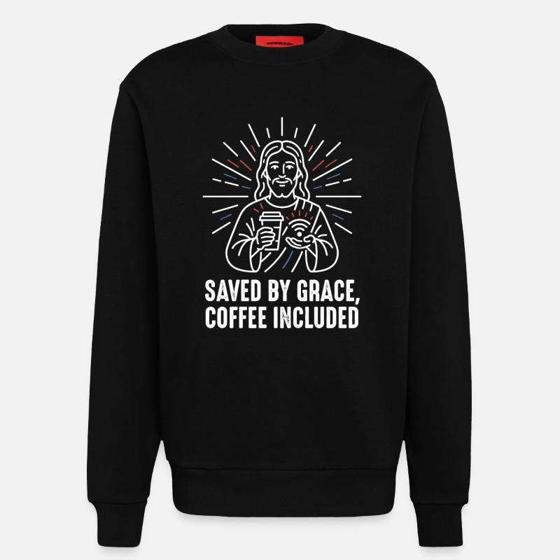 Gerettet durch Gnade – Kaffee inklusive - Sweatshirt - made by SPREAD  - SOLID BLACK