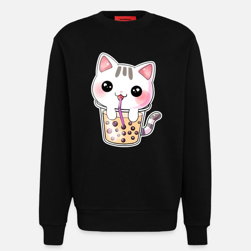Kawaii Bubble Tea Chat - Sweat bio décontracté fabriqué en UE - SOLID BLACK