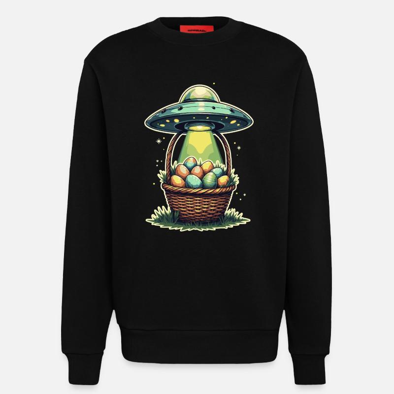 Alien Easter Egg Abduction Design - Sweatshirt - made by SPREAD  - SOLID BLACK