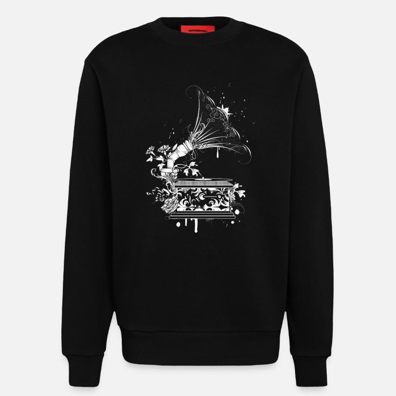 Nostalgisches Grammophon – florale Line Art - Sweatshirt - made by SPREAD  - SOLID BLACK