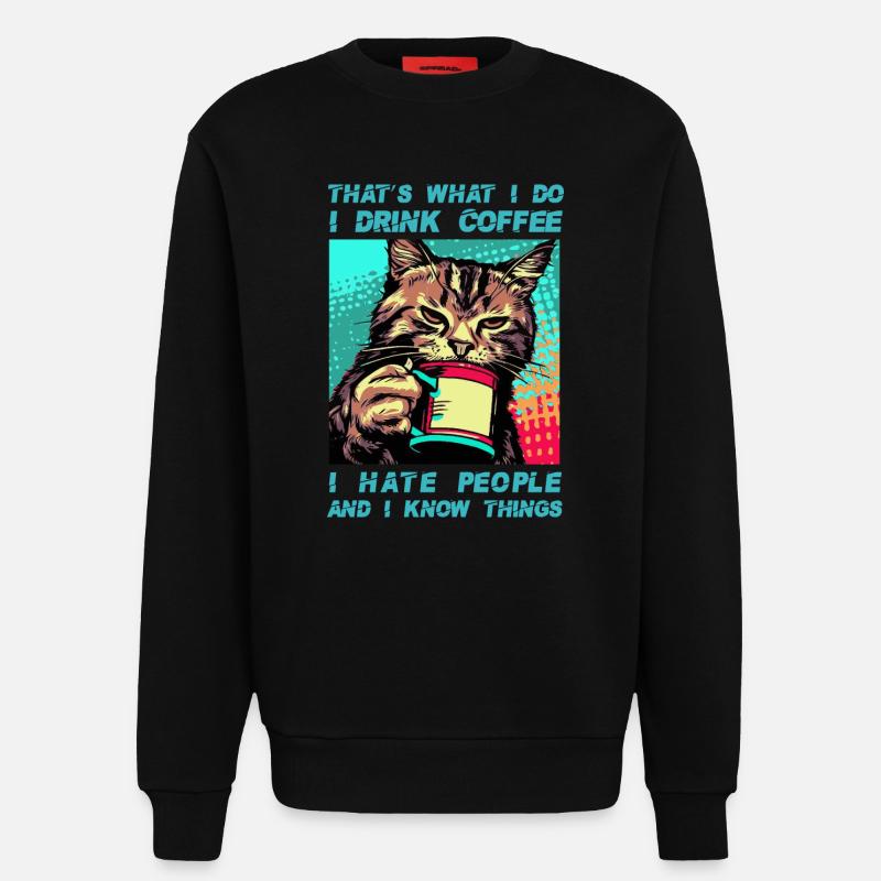 Kaffee mit einer Katze - Sweatshirt - made by SPREAD  - SOLID BLACK