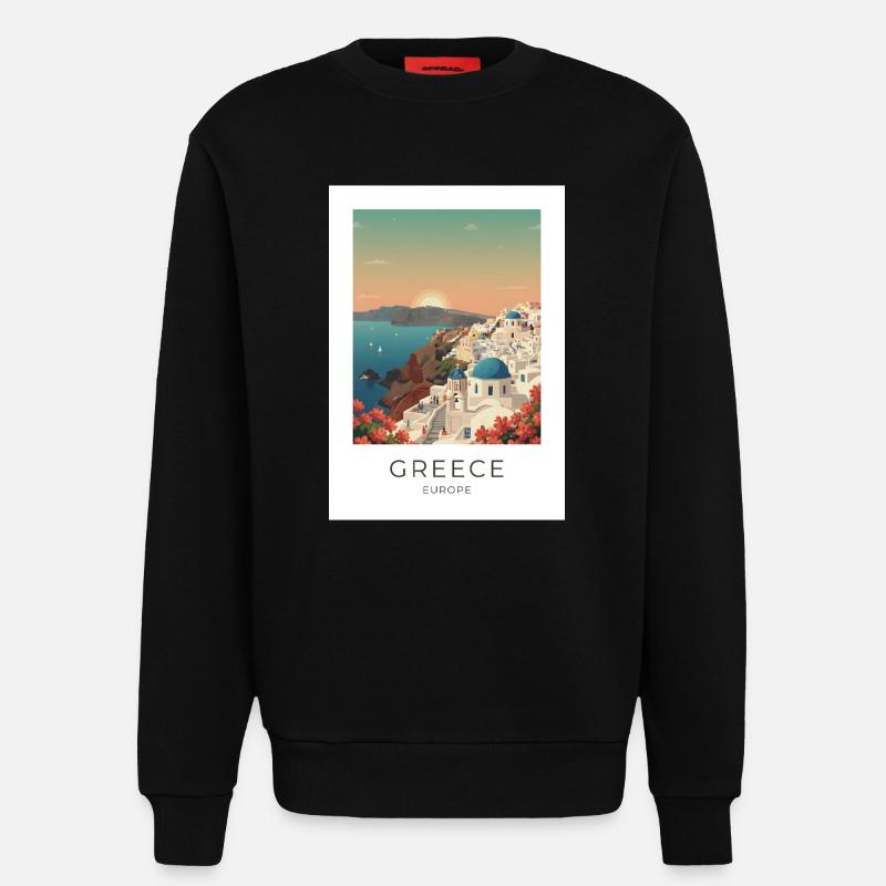 Santorini Sunset Coastal View - Sweatshirt - made by SPREAD  - SOLID BLACK