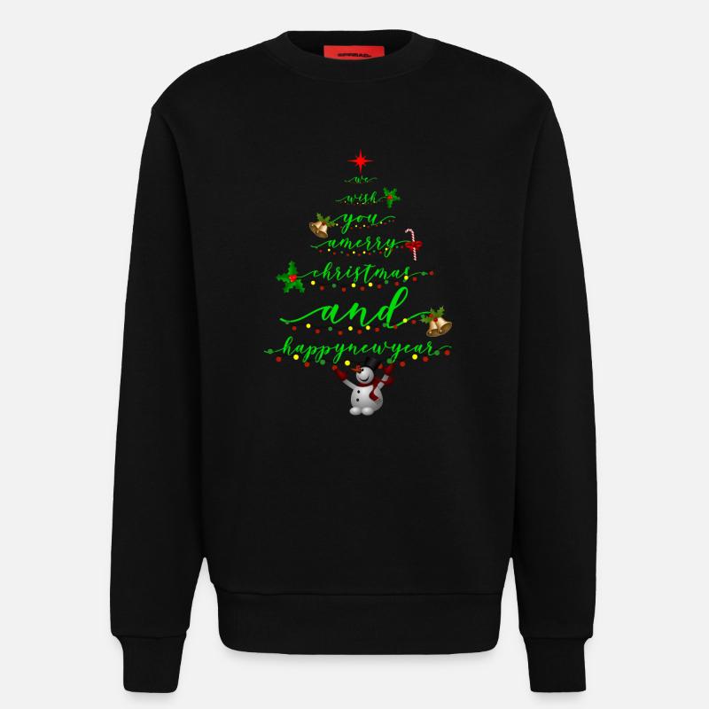 Script Christmas Tree with Snowman - Sweatshirt - made by SPREAD  - SOLID BLACK